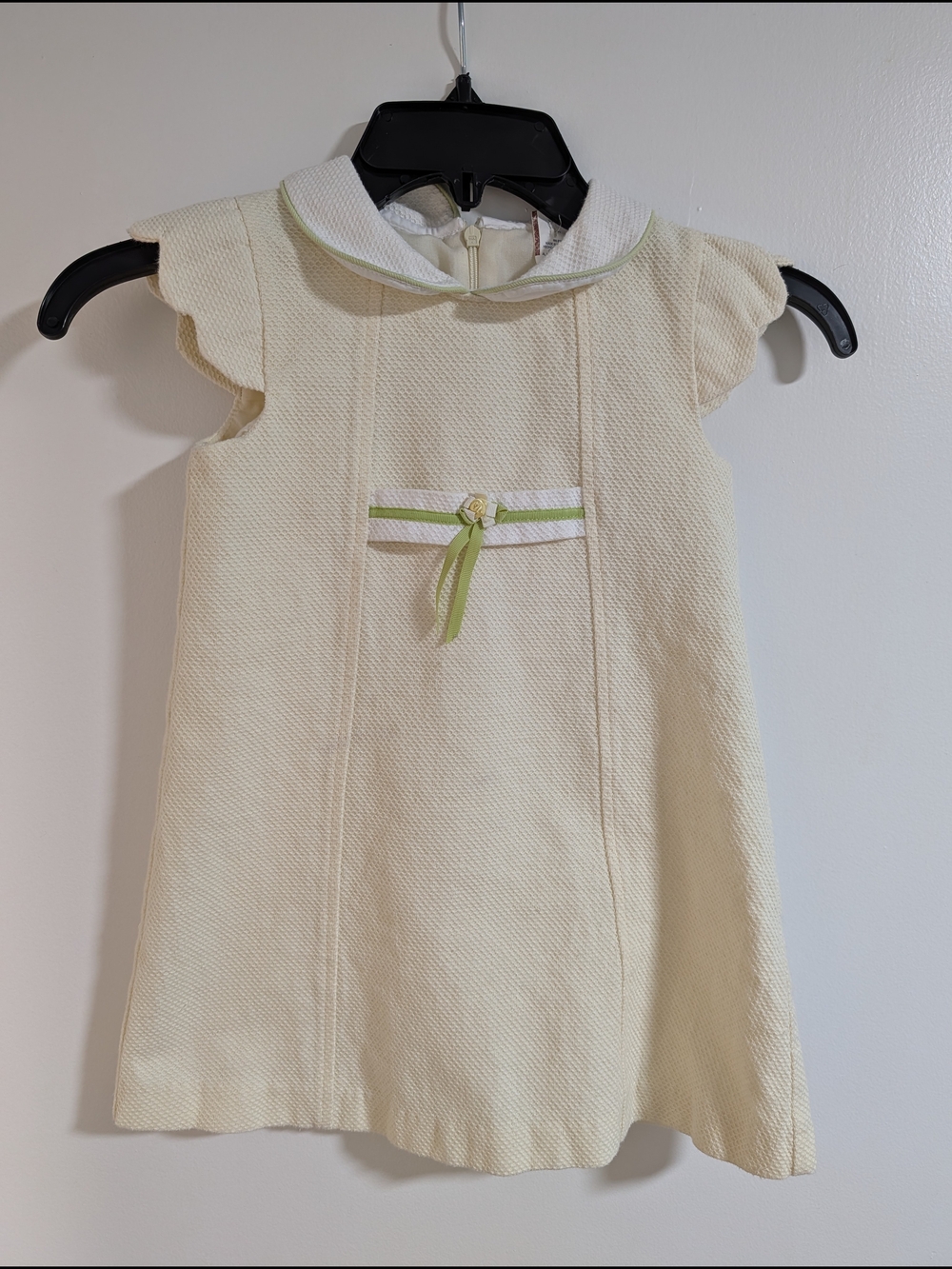 Vintage Classic Cream Girls' Dress with Green Trim
